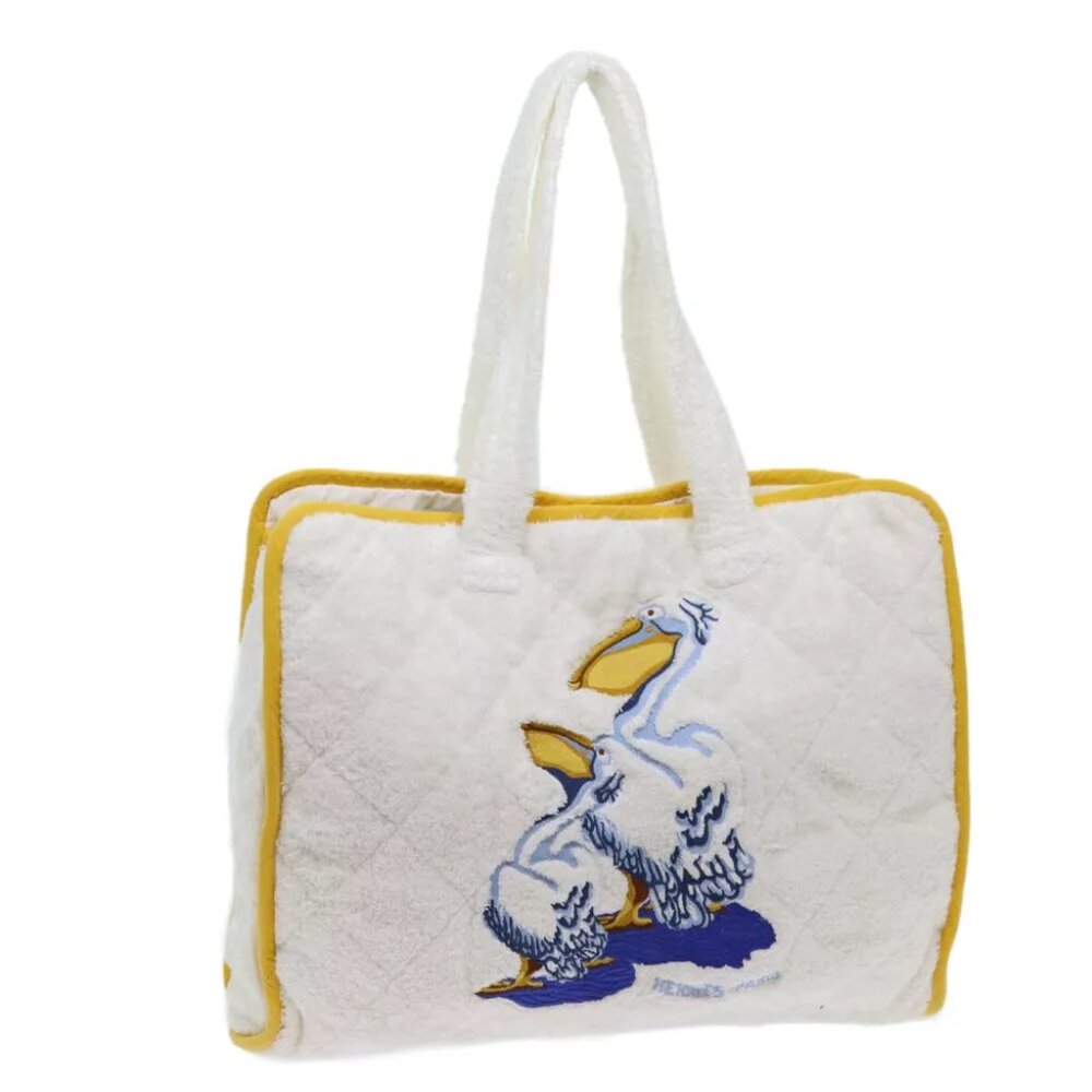 HERMES Beach bag Tote Bag Pile White Auth